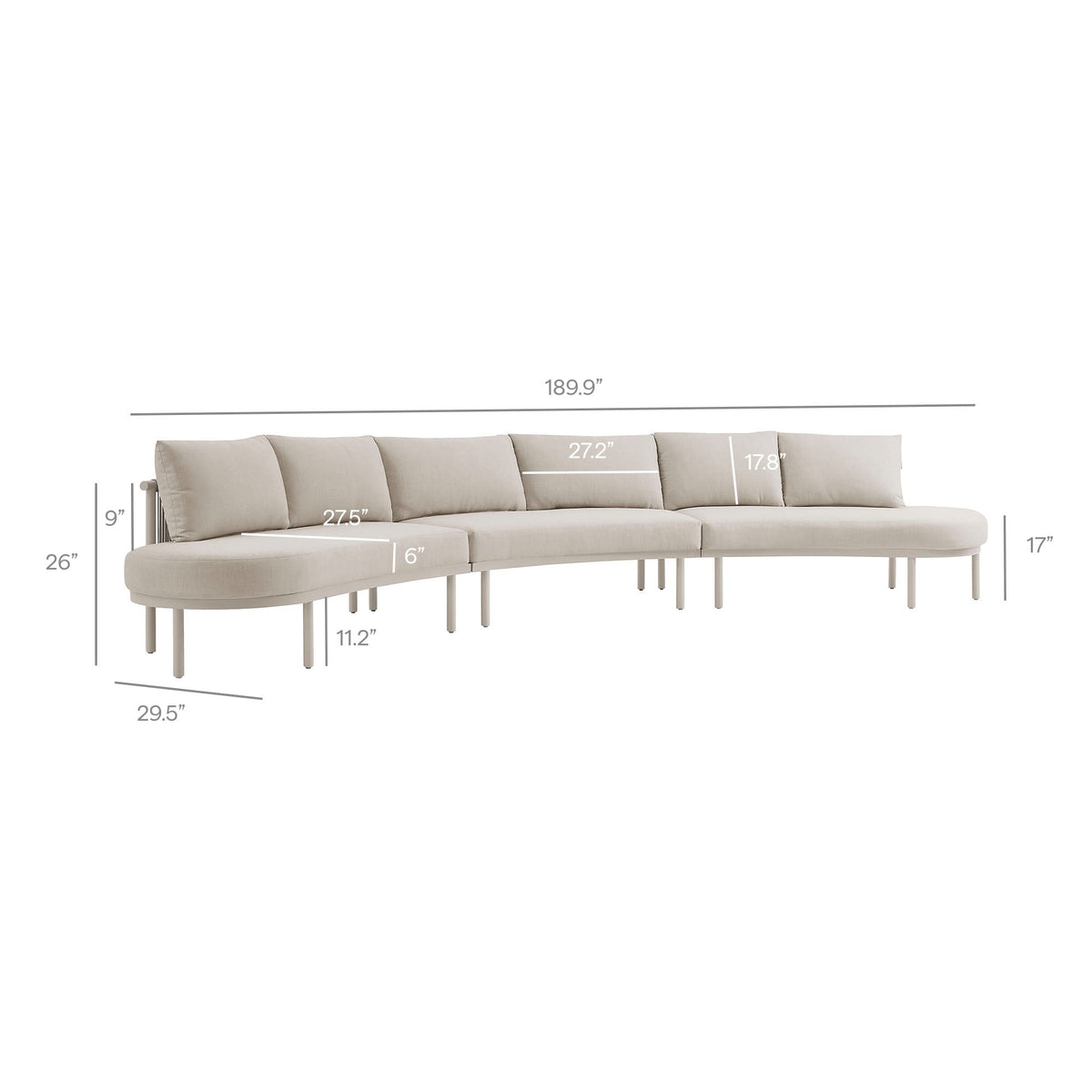 Porta 3 Piece Outdoor Aluminum Modular Sofa