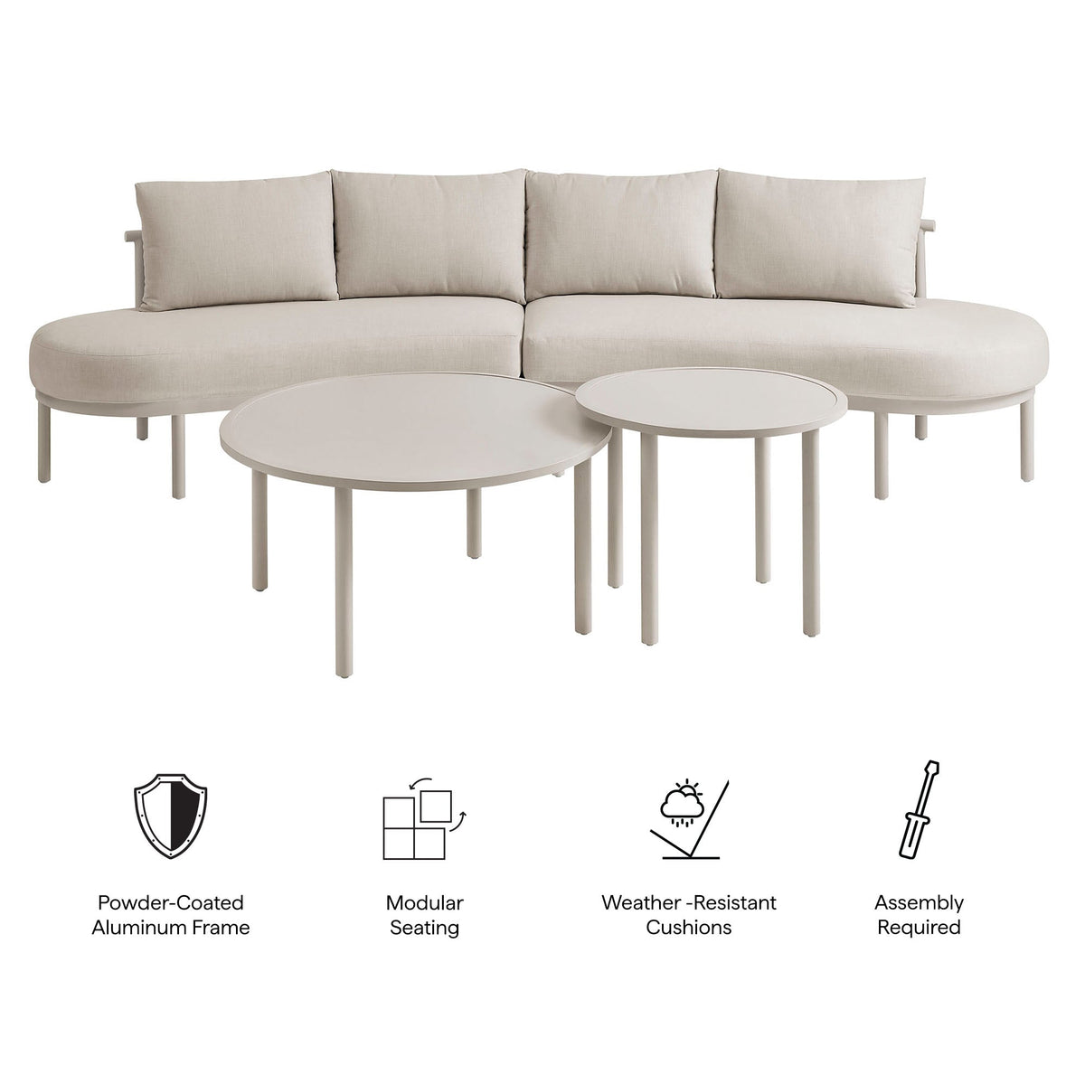 Porta 4 Piece Outdoor Aluminum Modular Sofa Set