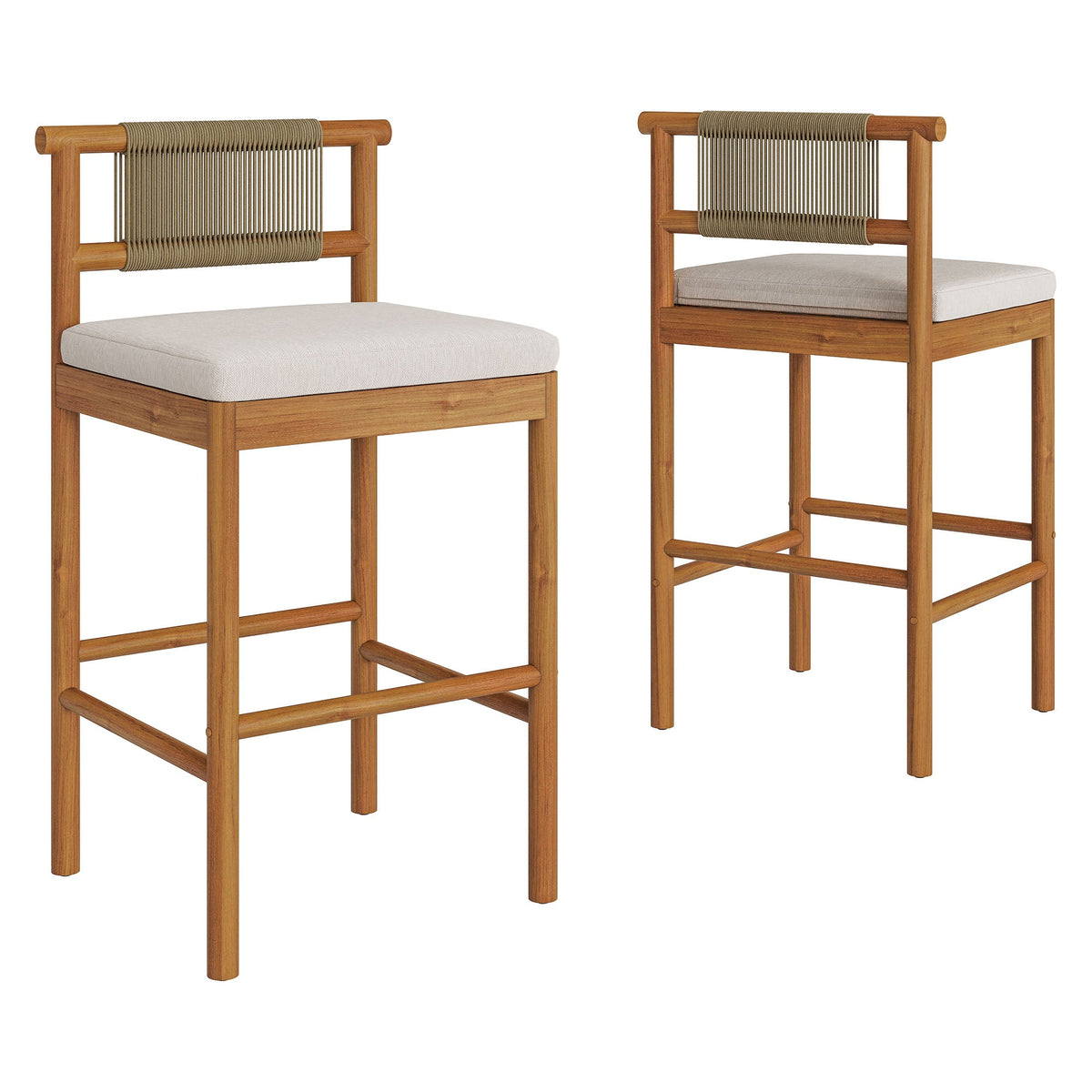 Eleni Outdoor Teak Wood Bar Stools Set of 2