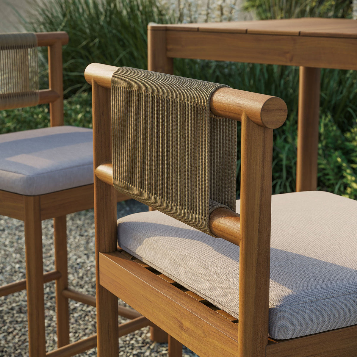 Eleni Outdoor Teak Wood Bar Stools Set of 2