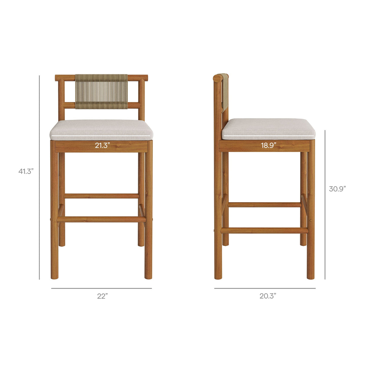 Eleni Outdoor Teak Wood Bar Stools Set of 2