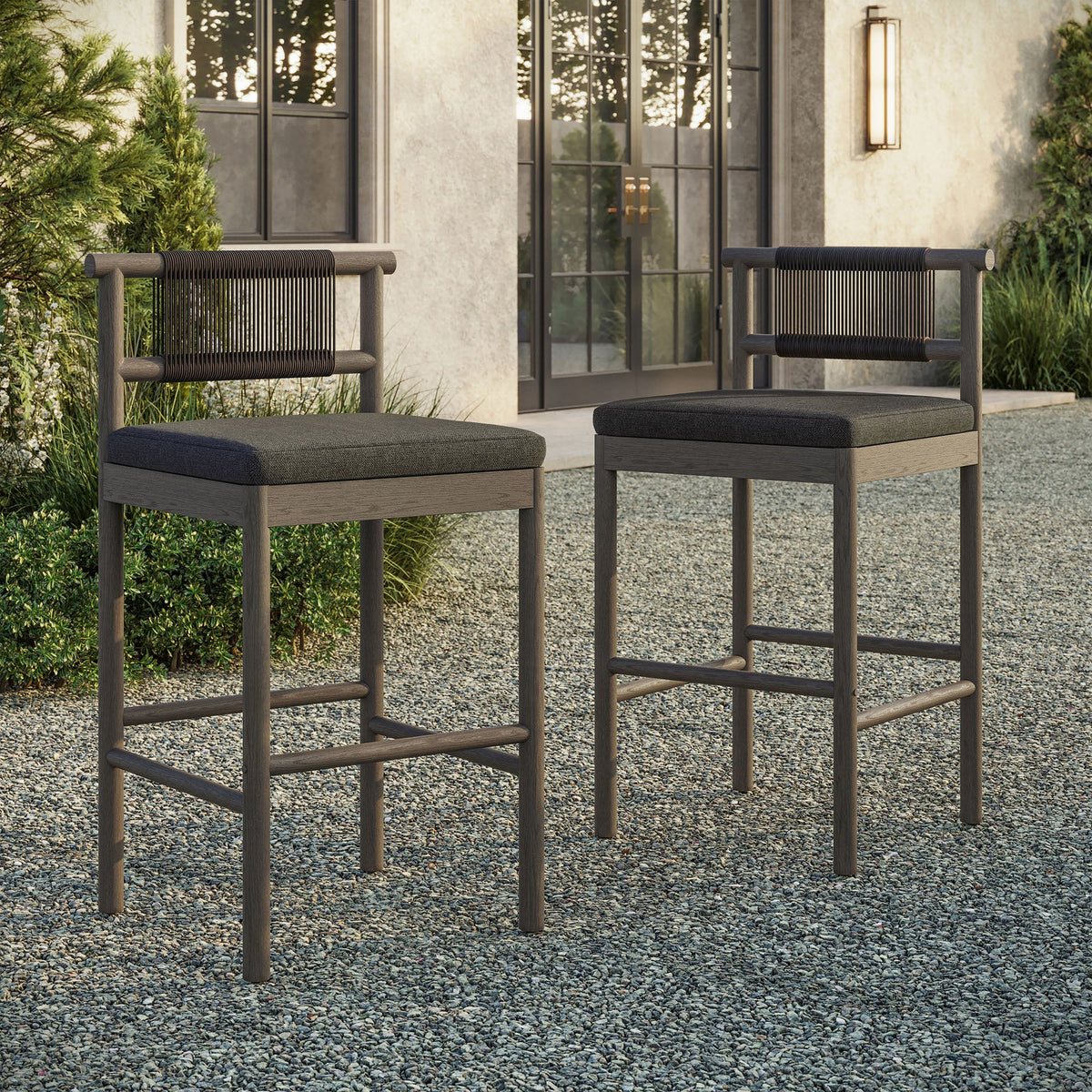 Eleni Outdoor Teak Wood Bar Stools Set of 2