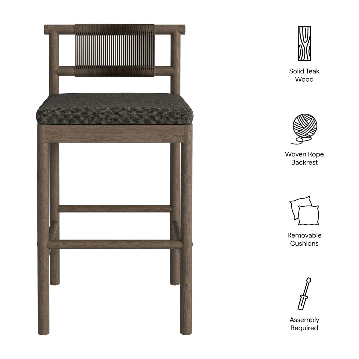 Eleni Outdoor Teak Wood Bar Stools Set of 2