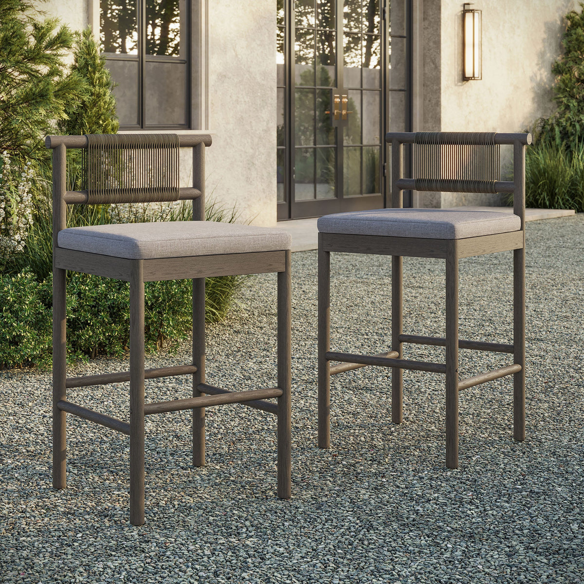 Eleni Outdoor Teak Wood Bar Stools Set of 2