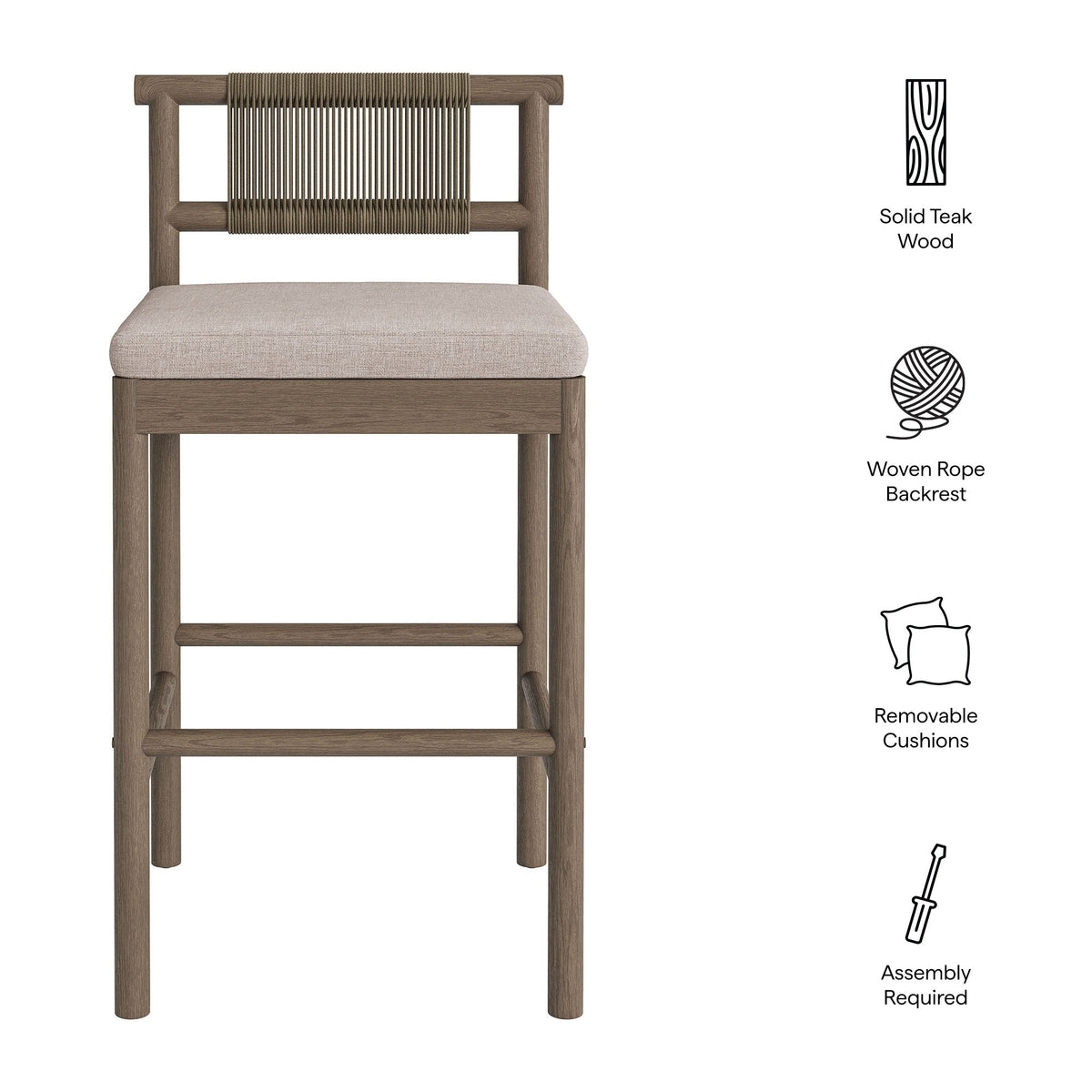Eleni Outdoor Teak Wood Bar Stools Set of 2