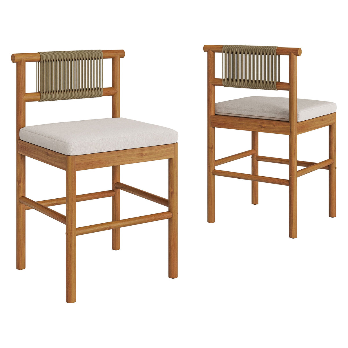 Eleni Outdoor Teak Wood Counter Stools Set of 2