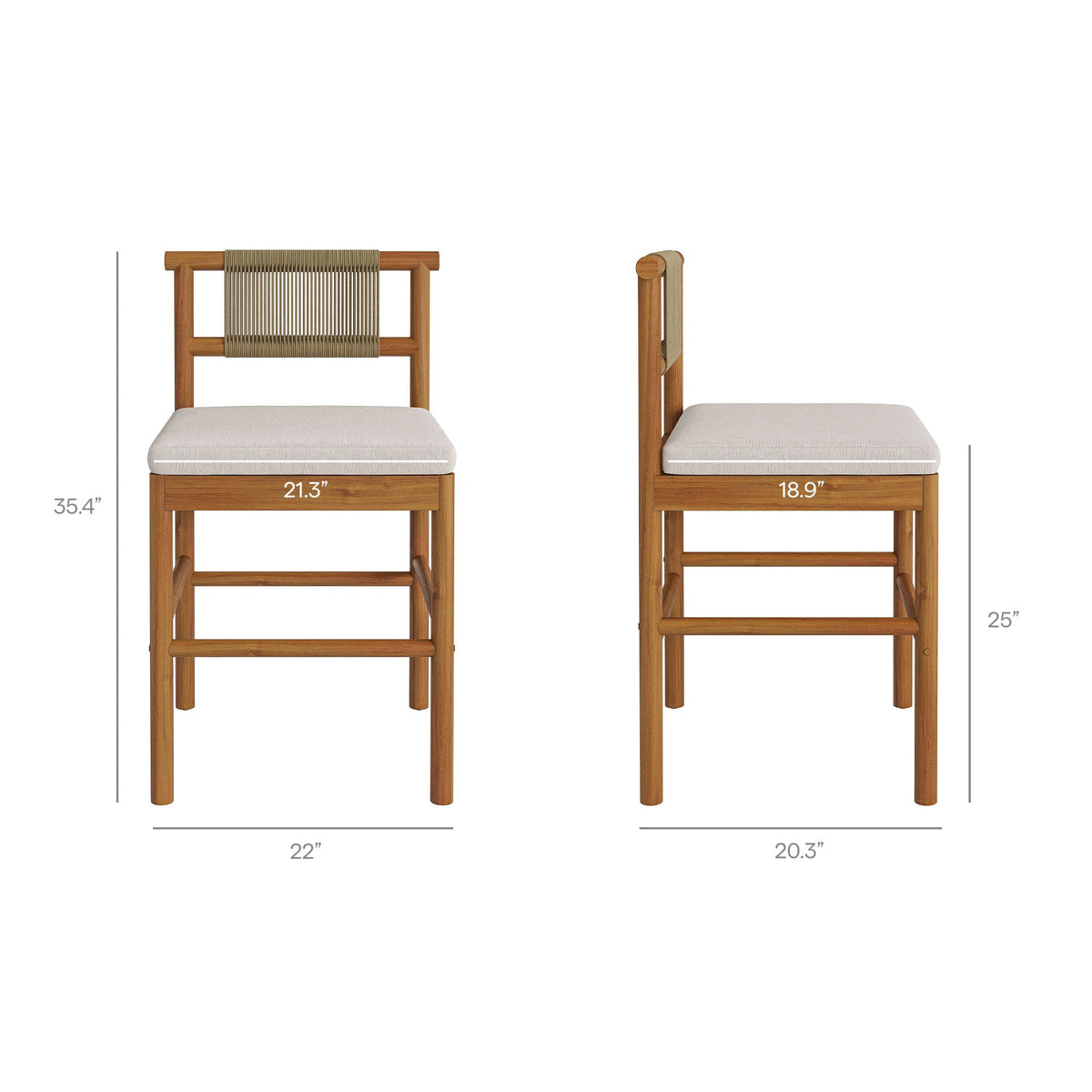 Eleni Outdoor Teak Wood Counter Stools Set of 2