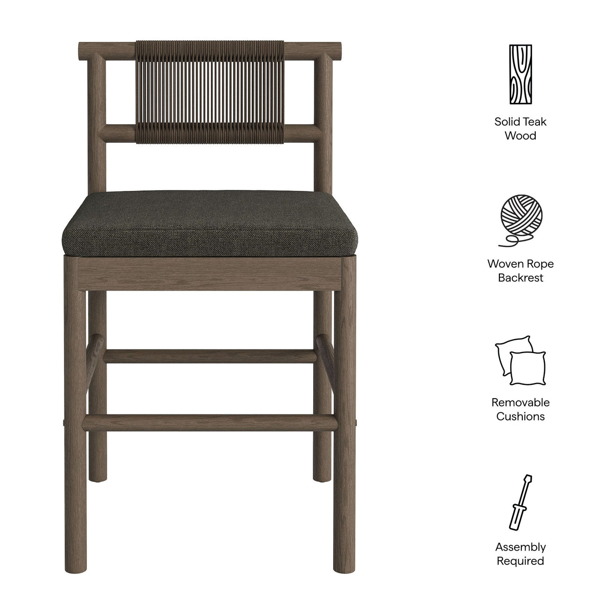 Eleni Outdoor Teak Wood Counter Stools Set of 2