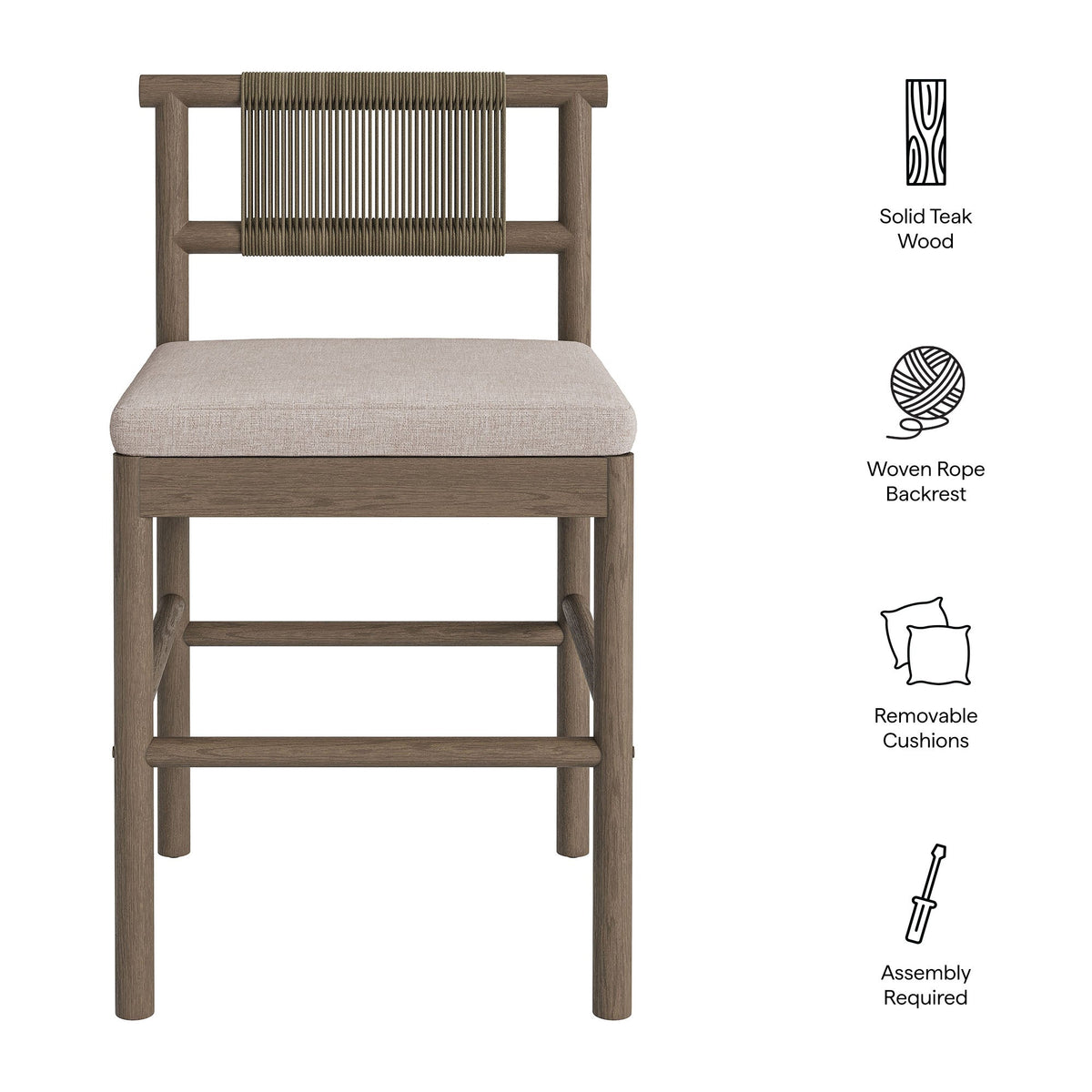 Eleni Outdoor Teak Wood Counter Stools Set of 2