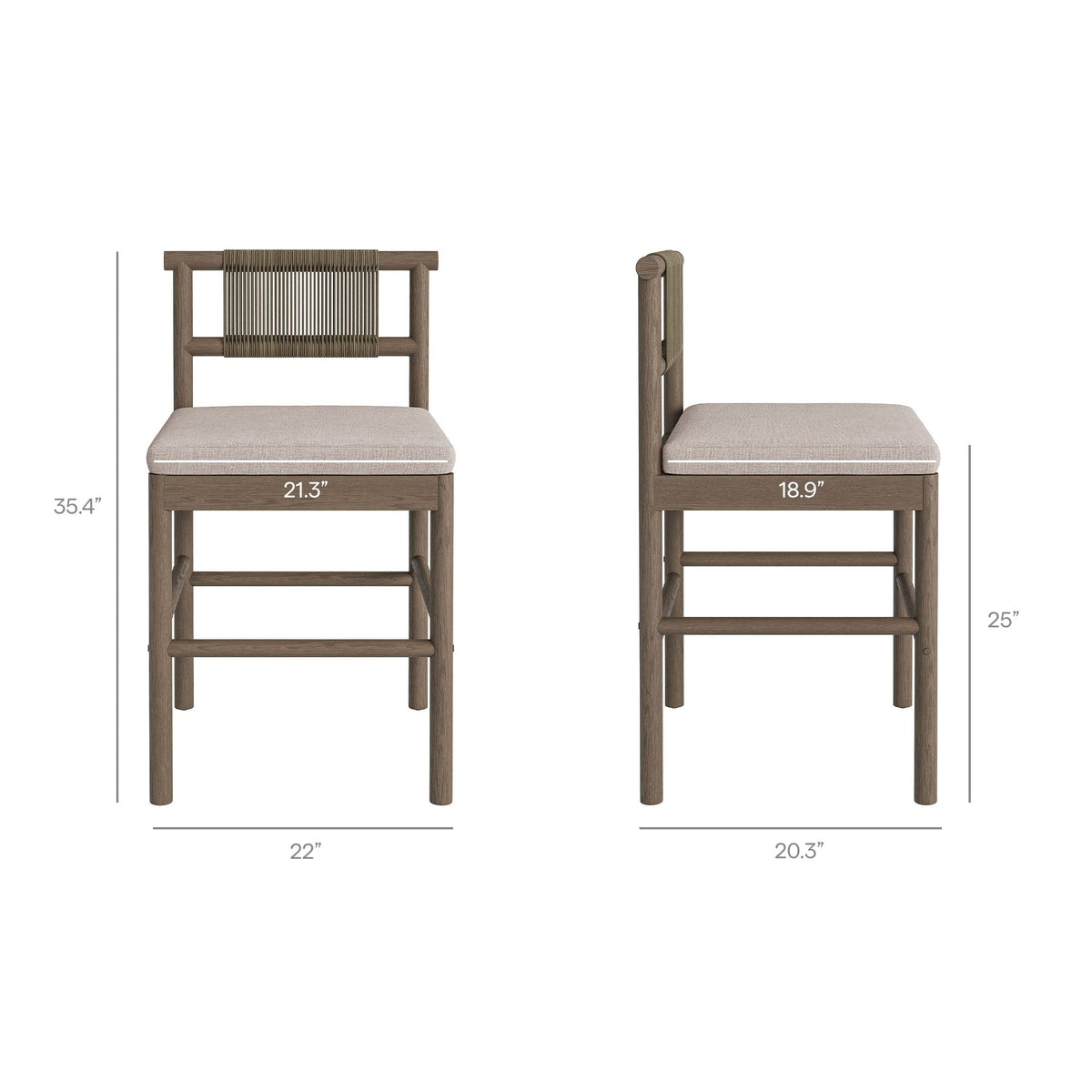 Eleni Outdoor Teak Wood Counter Stools Set of 2