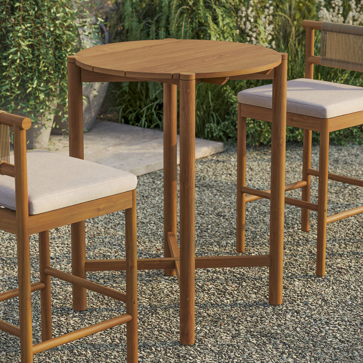 Eleni Round 35 Inch Outdoor Teak Wood Round Bar Table