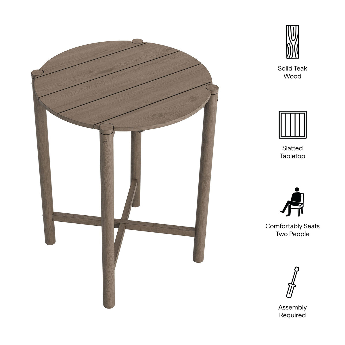 Eleni Round 35 Inch Outdoor Teak Wood Round Bar Table