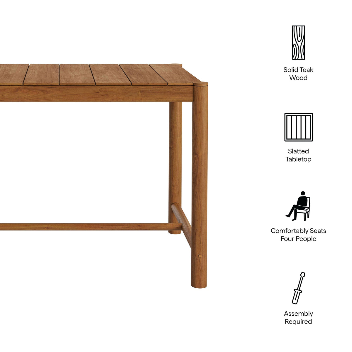 Eleni Rectangle 56-Inch Outdoor Teak Wood Rectangular Bar Table