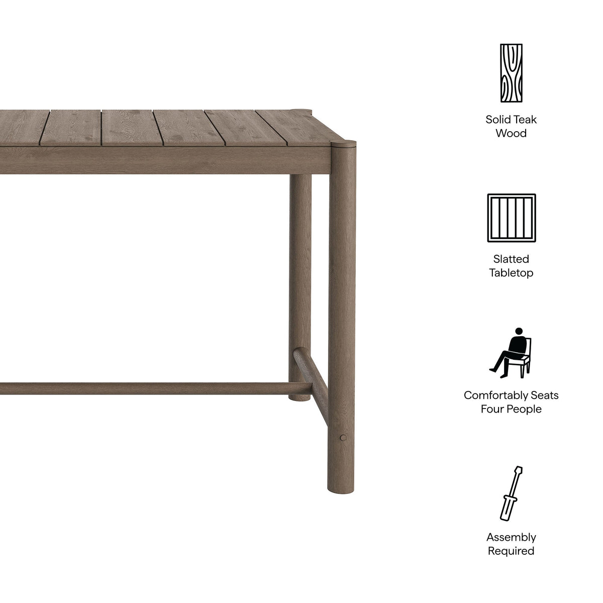 Eleni Rectangle 56-Inch Outdoor Teak Wood Rectangular Bar Table