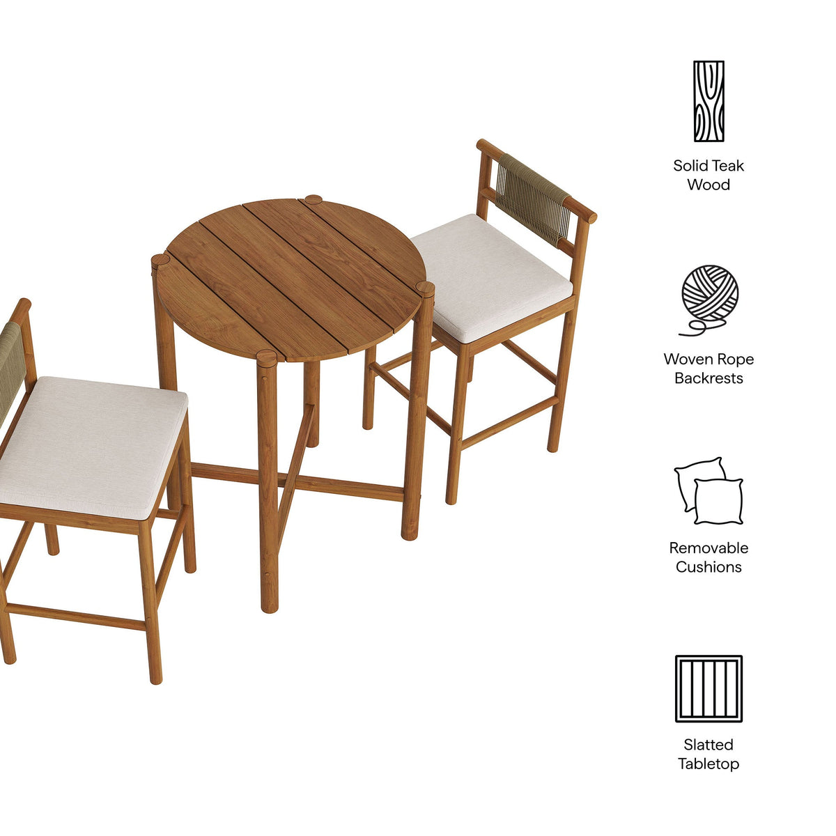 Eleni 3-Piece Outdoor Teak Wood Bar Set