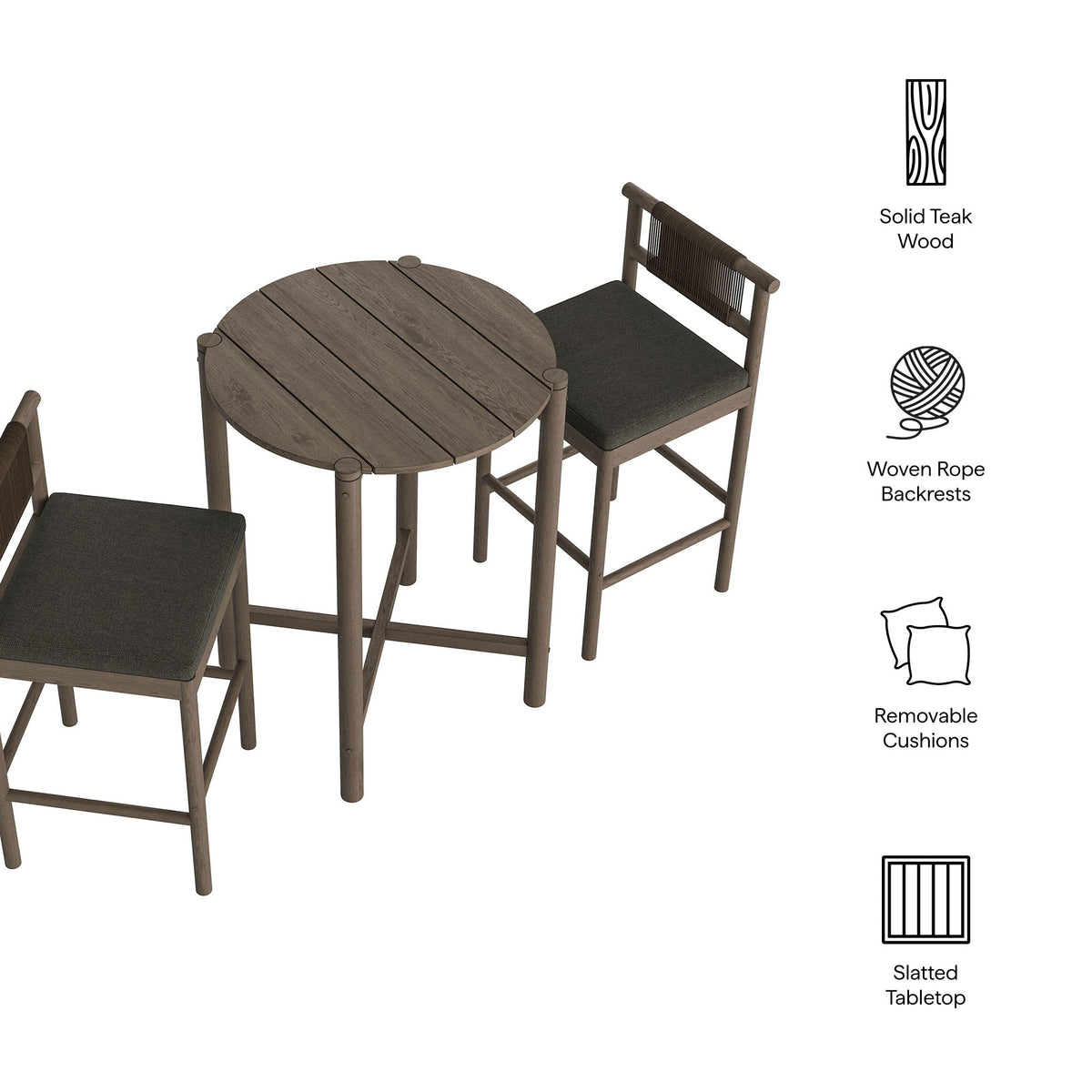 Eleni 3-Piece Outdoor Teak Wood Bar Set
