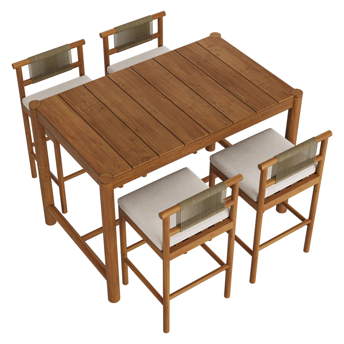 Eleni 5-Piece Outdoor Teak Wood Bar Set