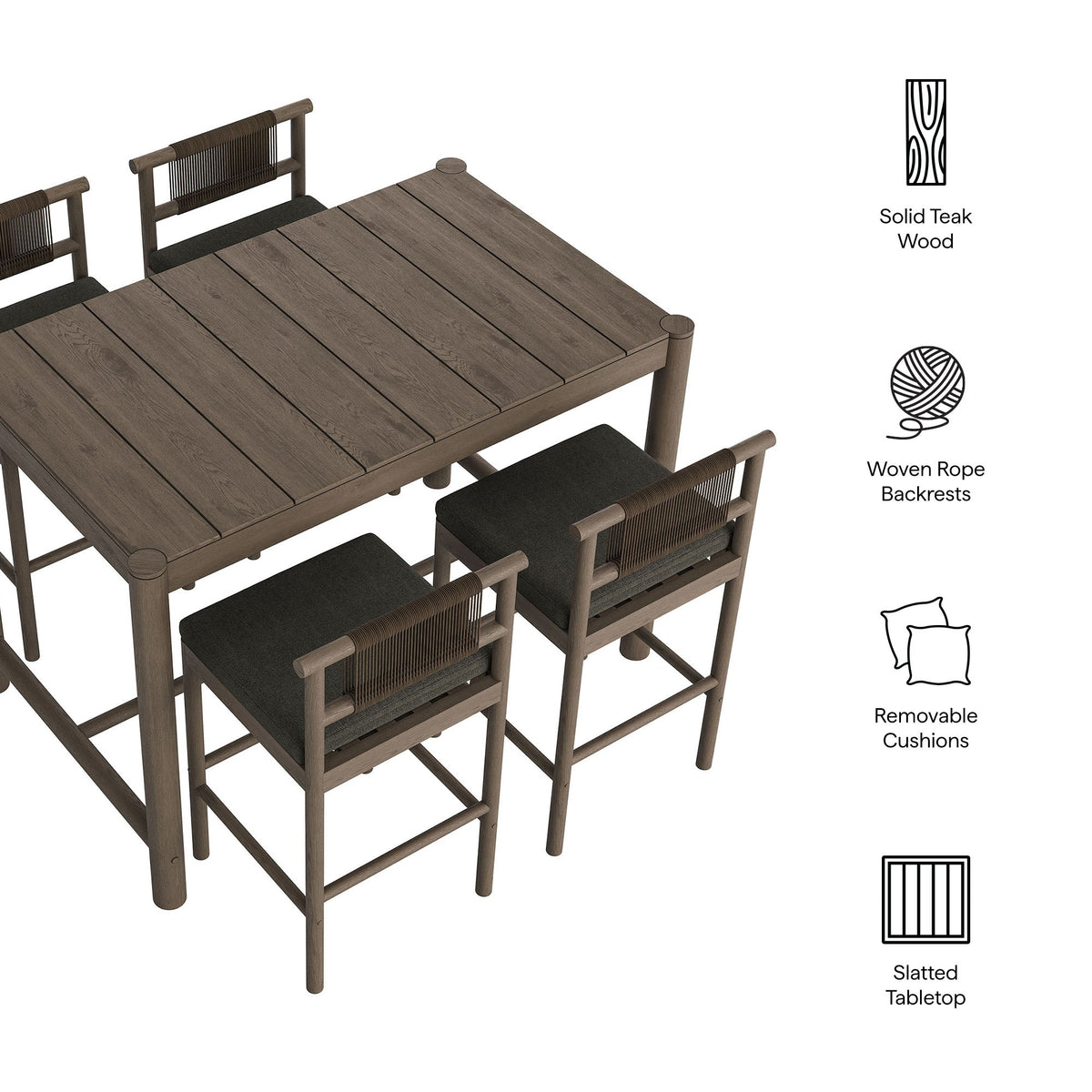 Eleni 5-Piece Outdoor Teak Wood Bar Set