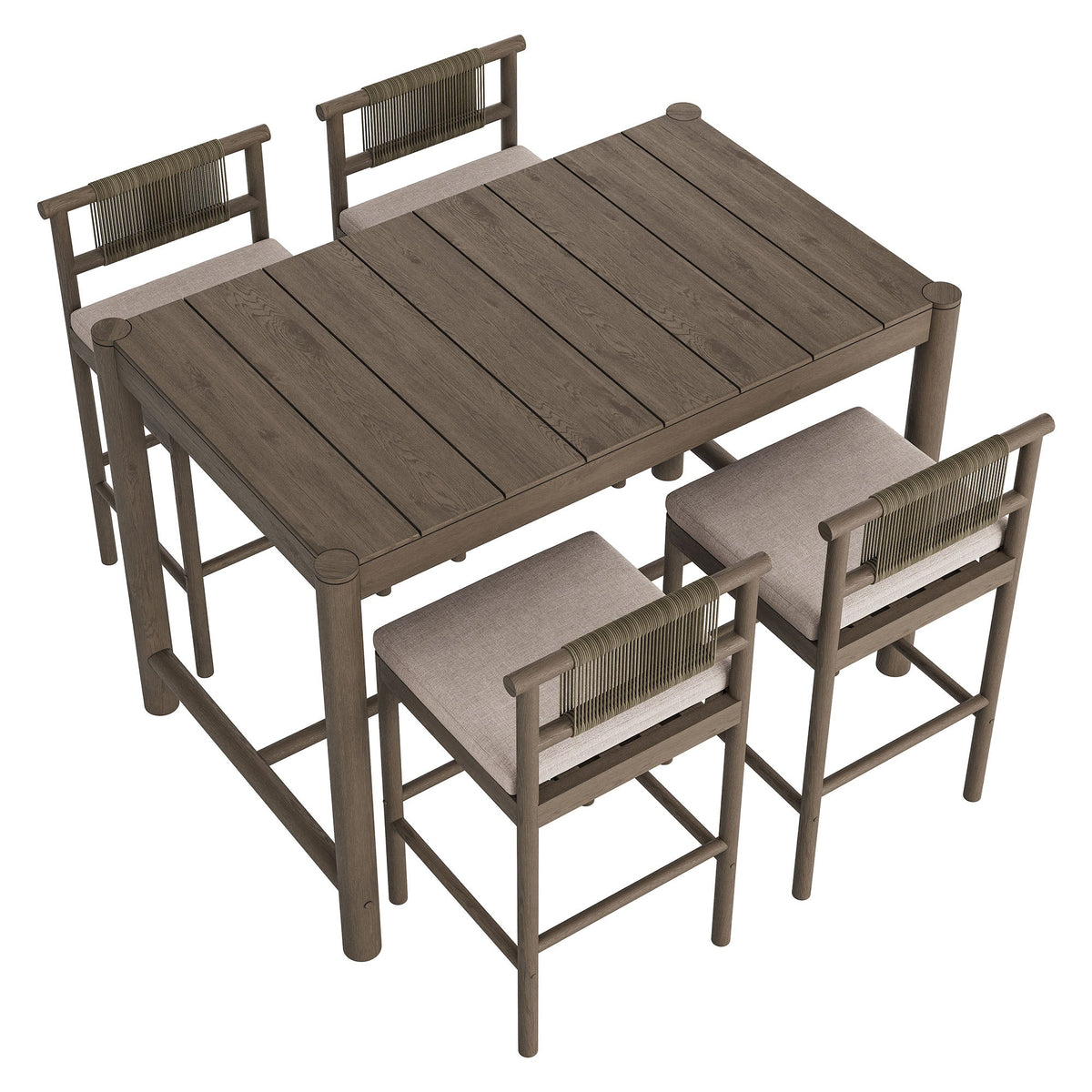 Eleni 5-Piece Outdoor Teak Wood Bar Set