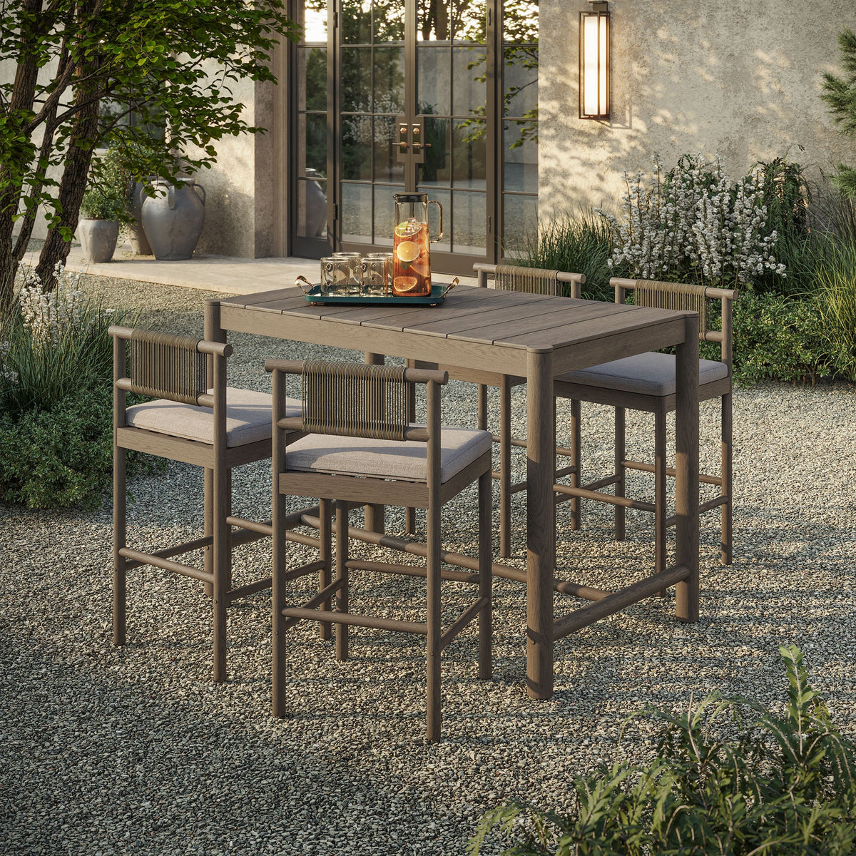 Eleni 5-Piece Outdoor Teak Wood Bar Set