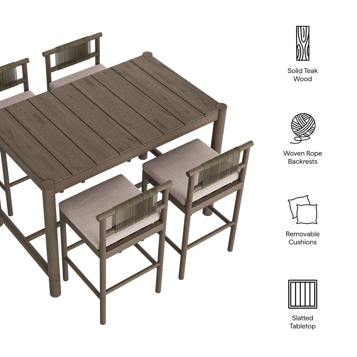 Eleni 5-Piece Outdoor Teak Wood Bar Set