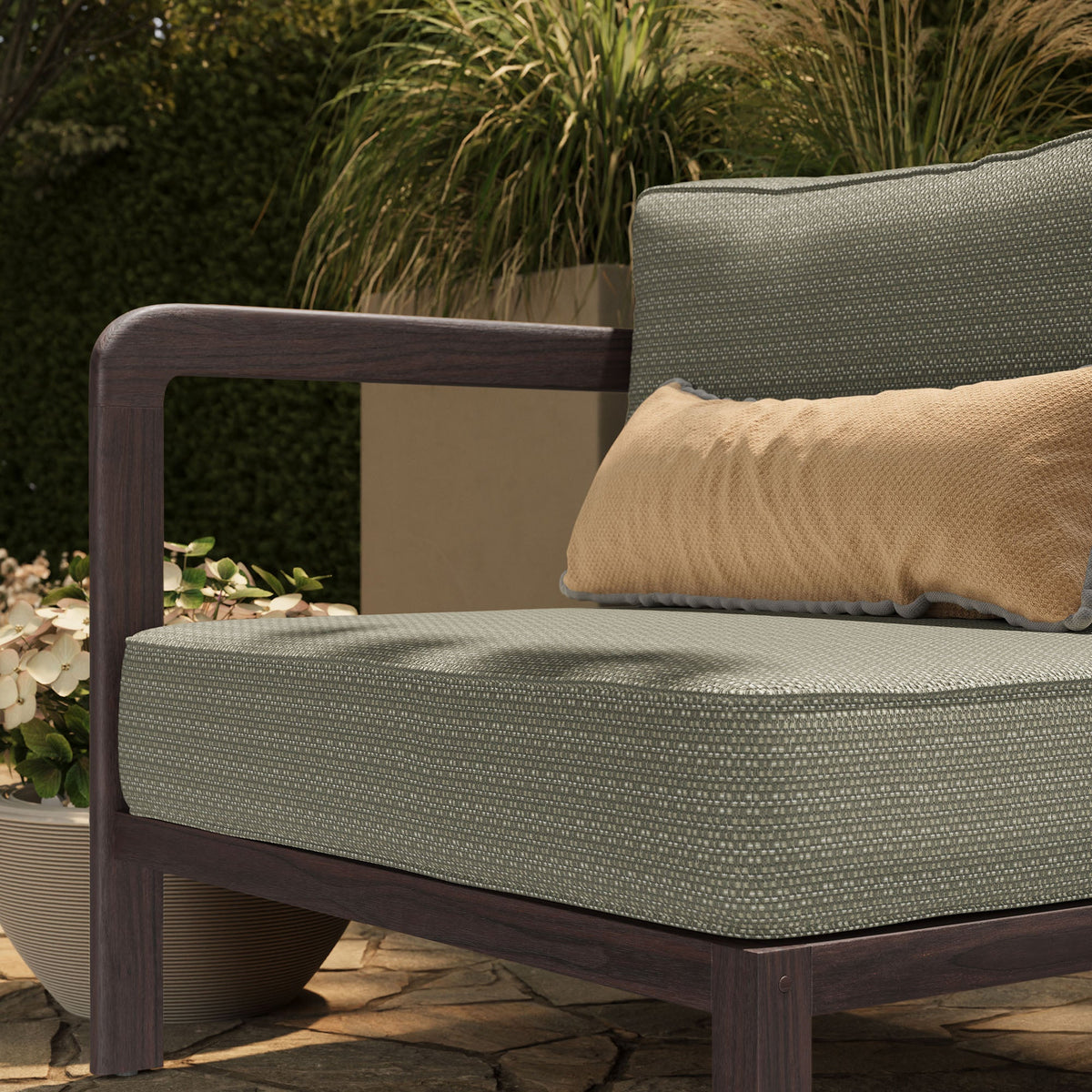Kona Outdoor Teak Wood Left-Arm Facing Modular Armchair