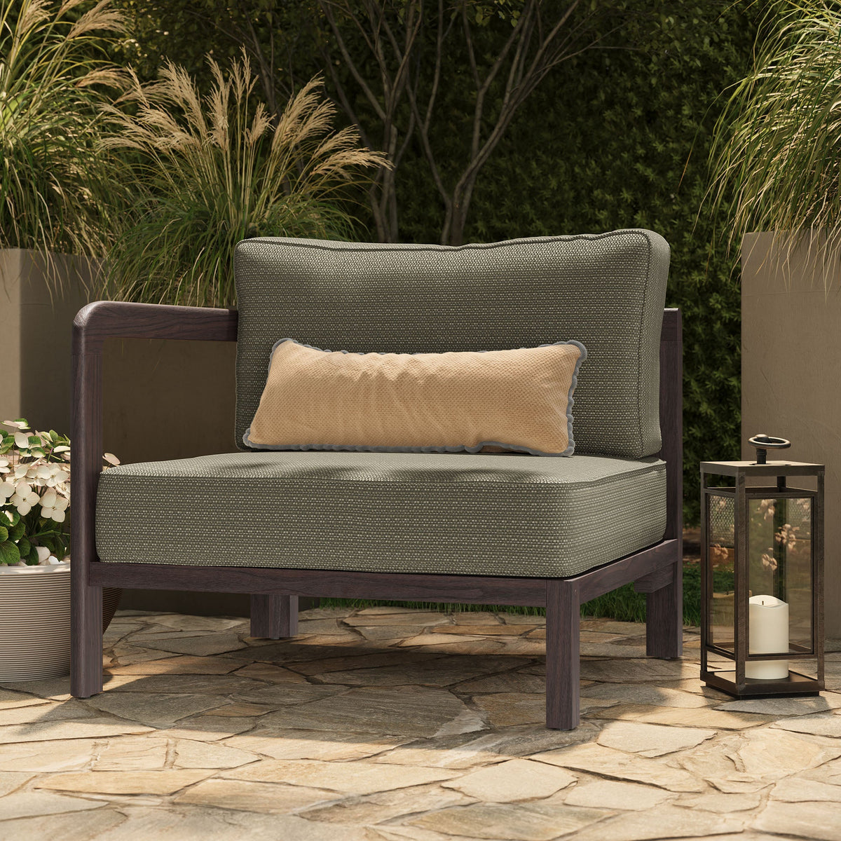 Kona Outdoor Teak Wood Left-Arm Facing Modular Armchair