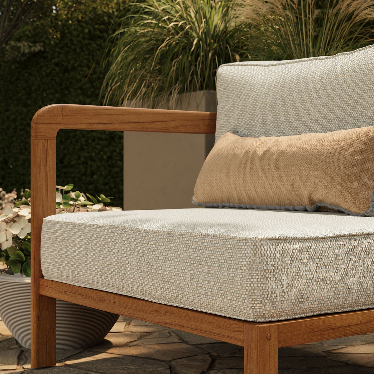 Kona Outdoor Teak Wood Left-Arm Facing Modular Armchair