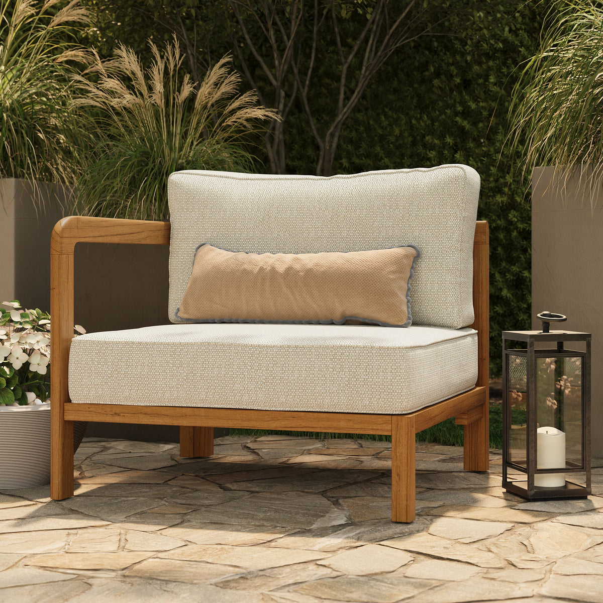 Kona Outdoor Teak Wood Left-Arm Facing Modular Armchair