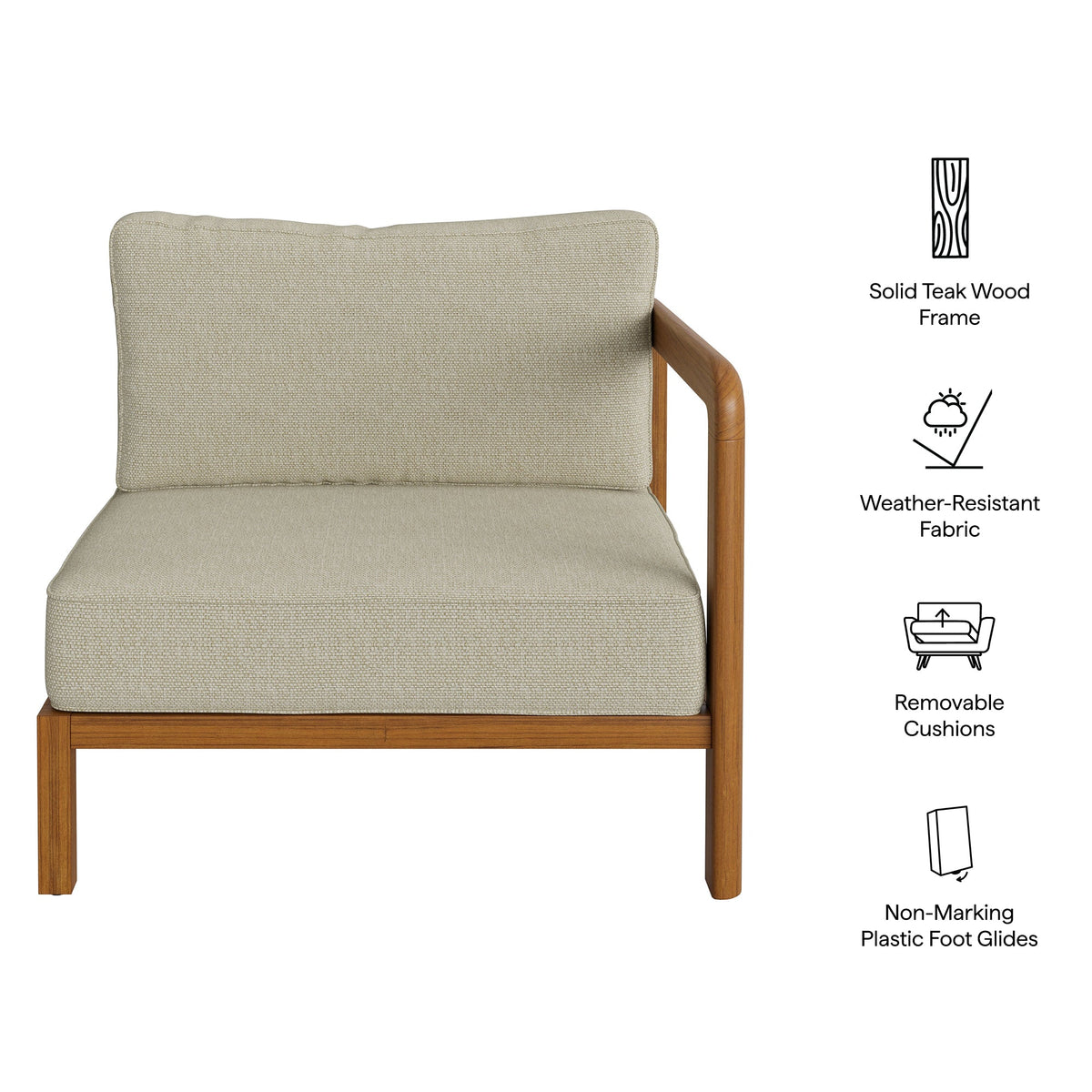 Kona Outdoor Teak Wood Right-Arm Facing Modular Armchair - view 15