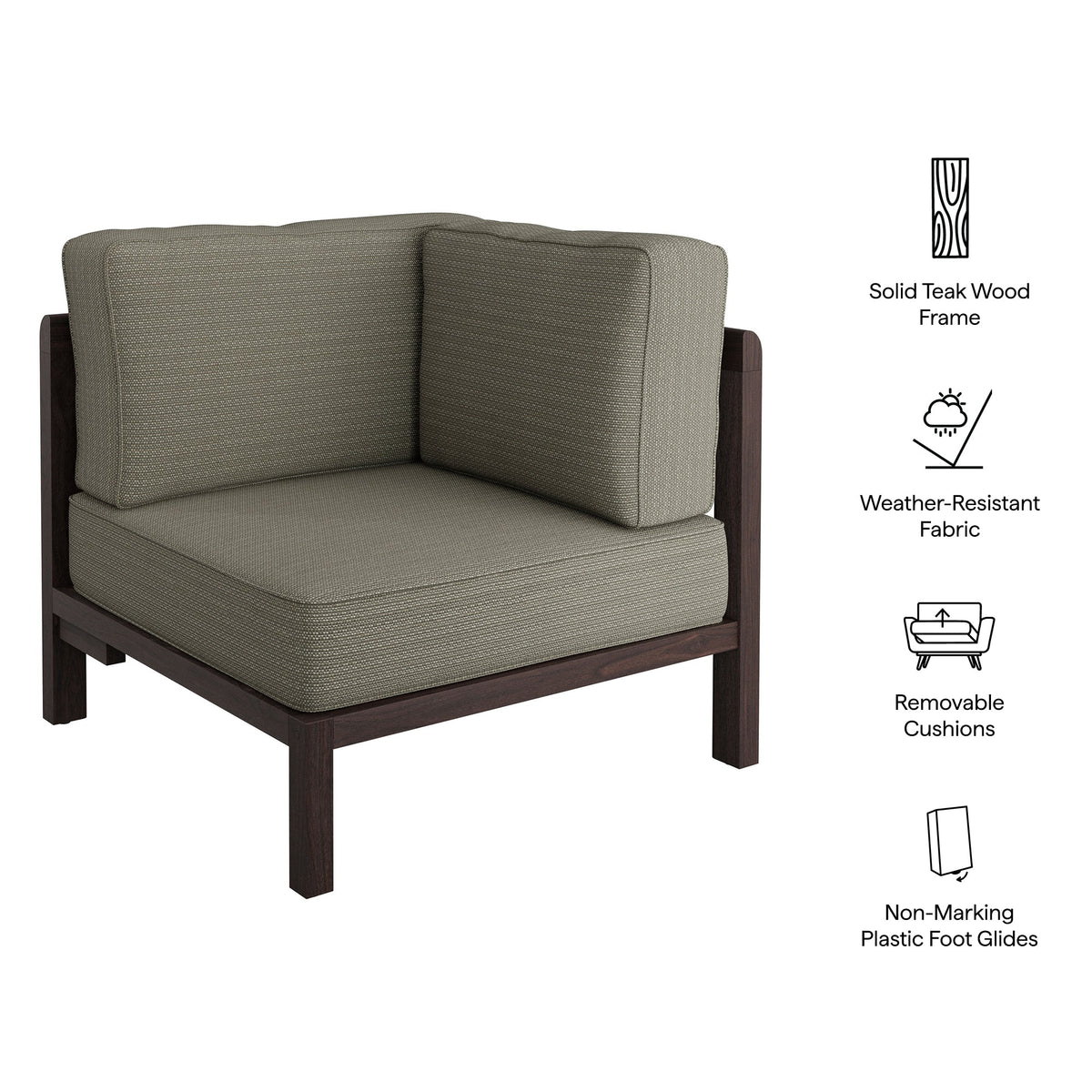 Kona Outdoor Teak Wood Corner Modular Chair