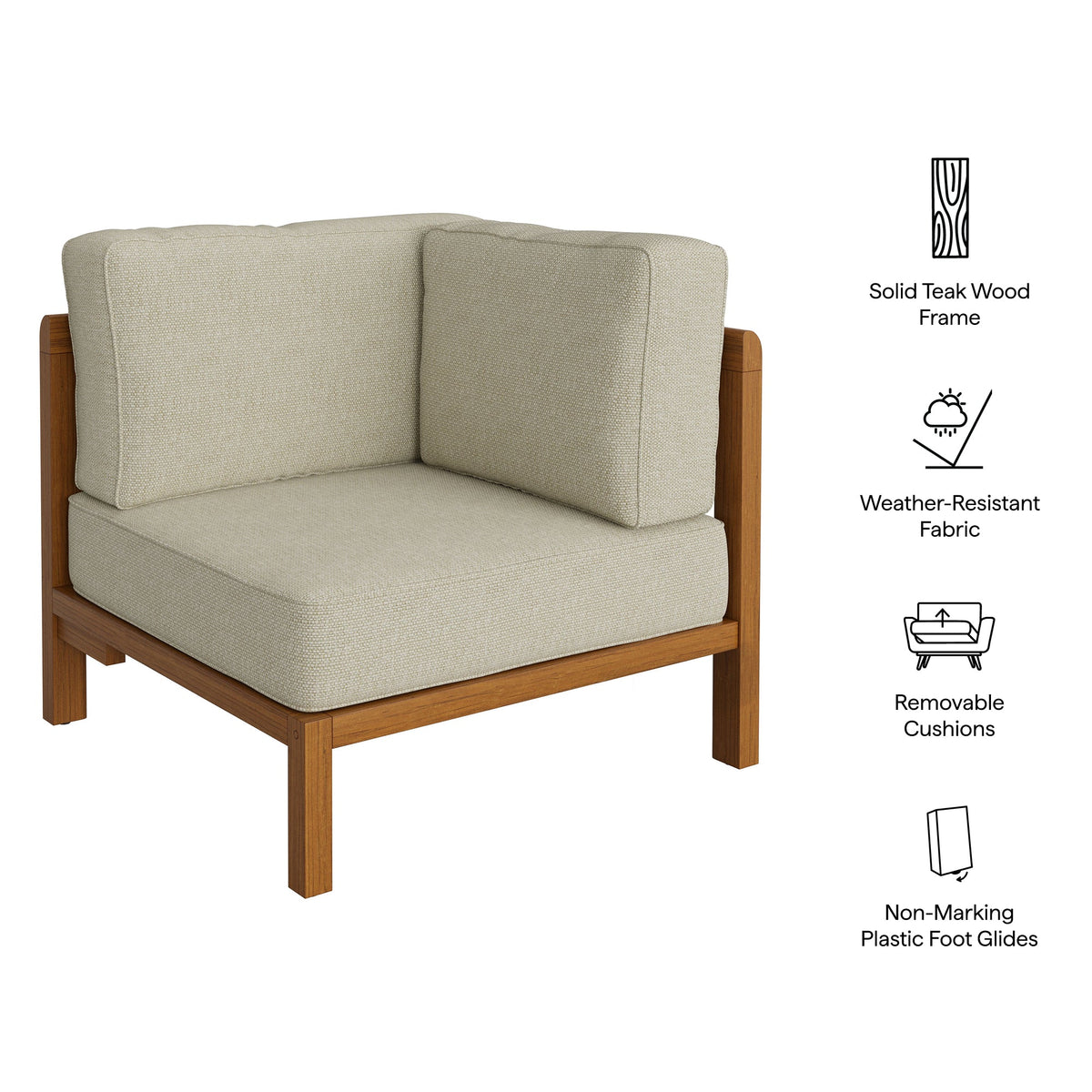 Kona Outdoor Teak Wood Corner Modular Chair