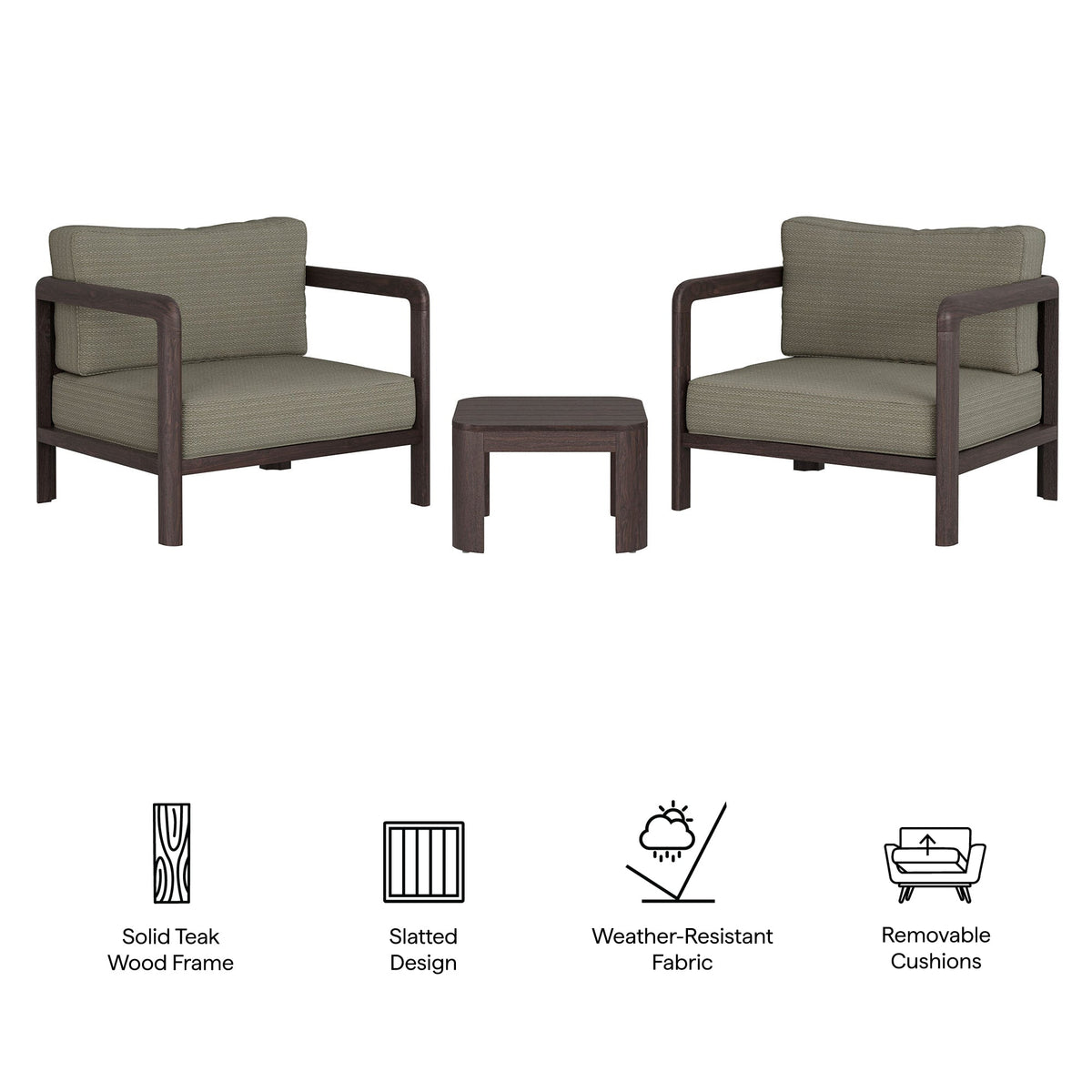 Kona 3-Piece Outdoor Teak Wood Furniture Set