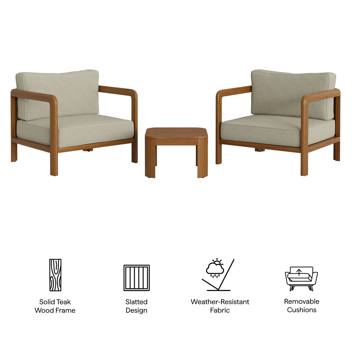 Kona 3-Piece Outdoor Teak Wood Furniture Set