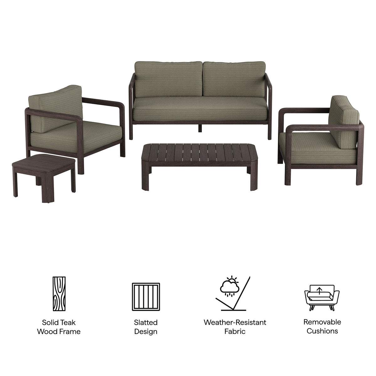 Kona 5-Piece Outdoor Teak Wood Furniture Set