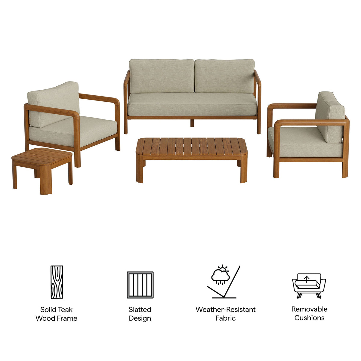 Kona 5-Piece Outdoor Teak Wood Furniture Set