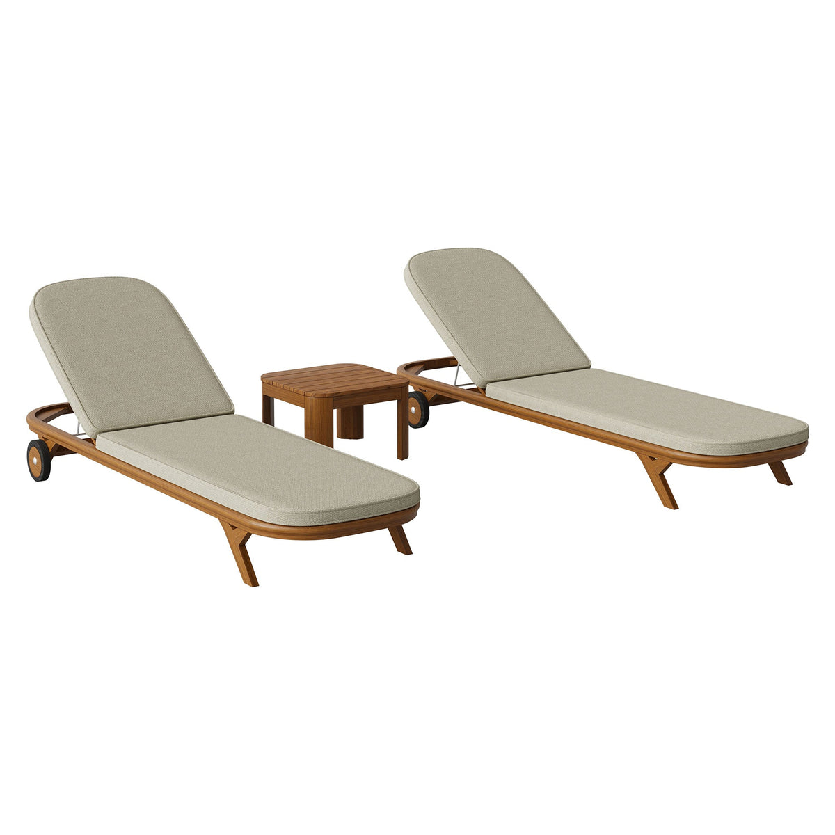 Kona 3-Piece Outdoor Teak Wood Chaise Lounge Set