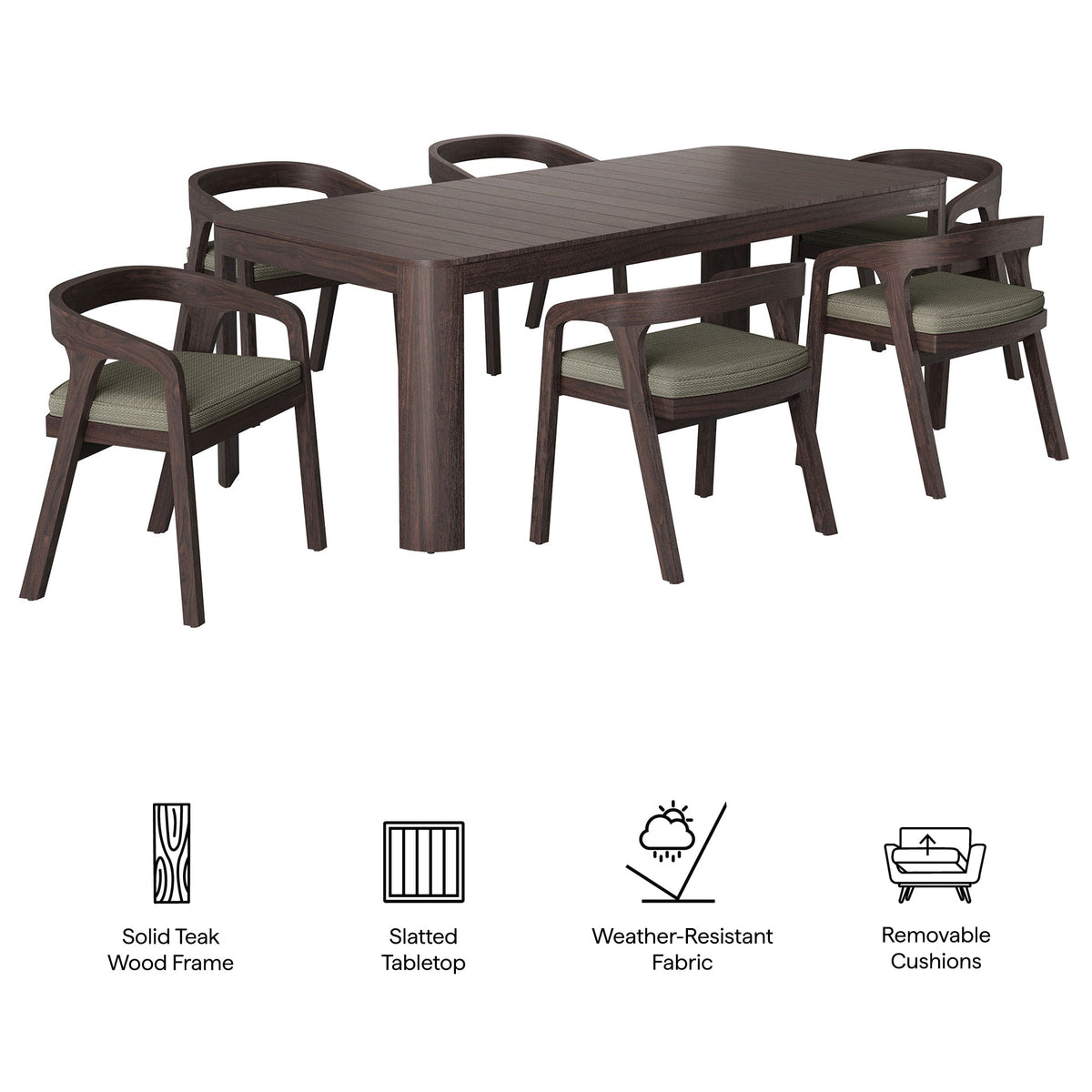 Kona 7-Piece Outdoor Teak Wood Dining Set