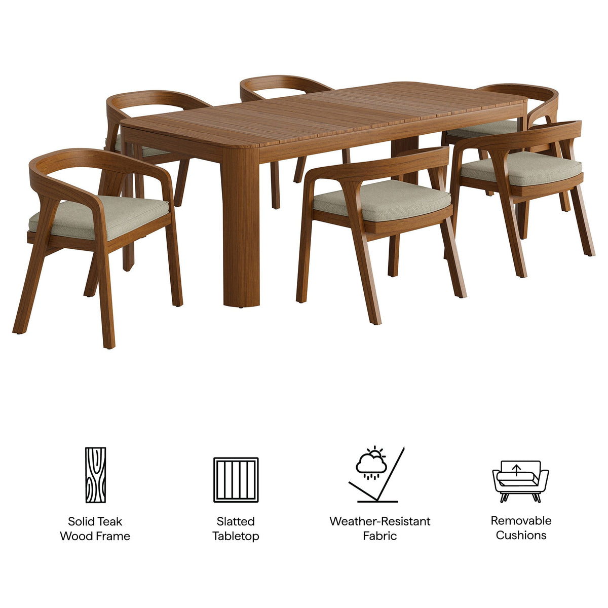 Kona 7-Piece Outdoor Teak Wood Dining Set