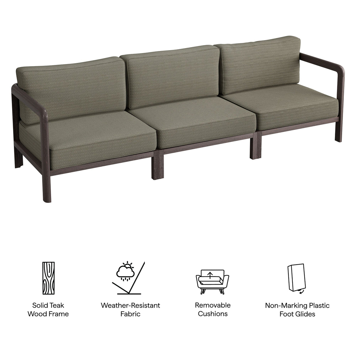 Kona 3-Piece Outdoor Teak Wood Modular Sofa Set