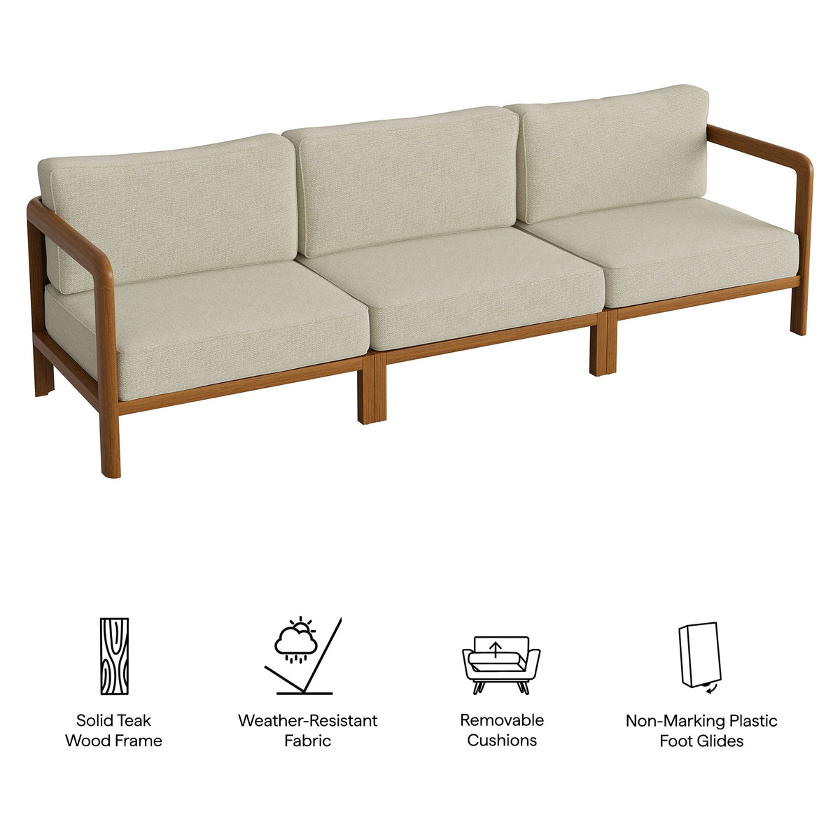 Kona 3-Piece Outdoor Teak Wood Modular Sofa Set