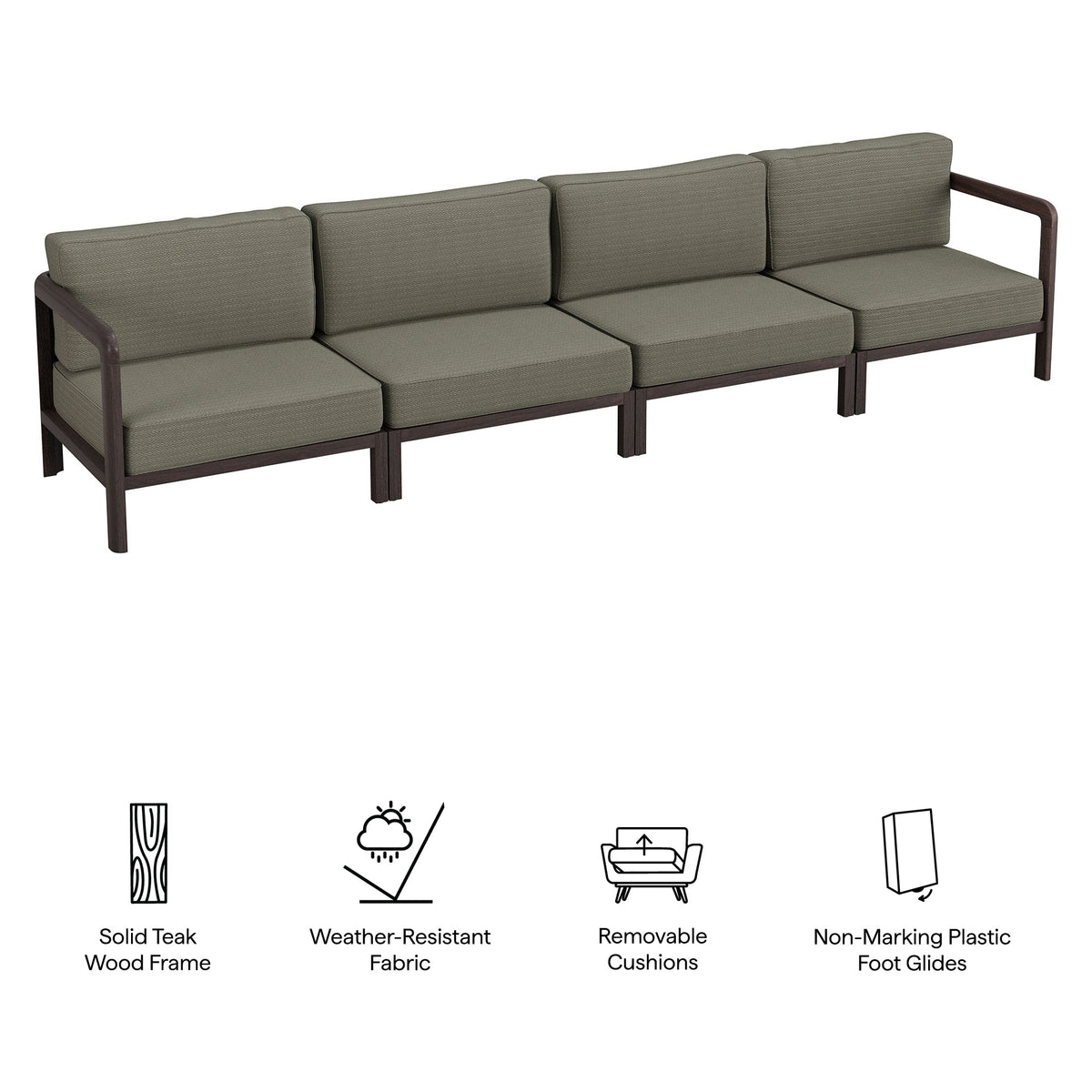 Kona 4-Piece Outdoor Teak Wood Modular Sofa Set
