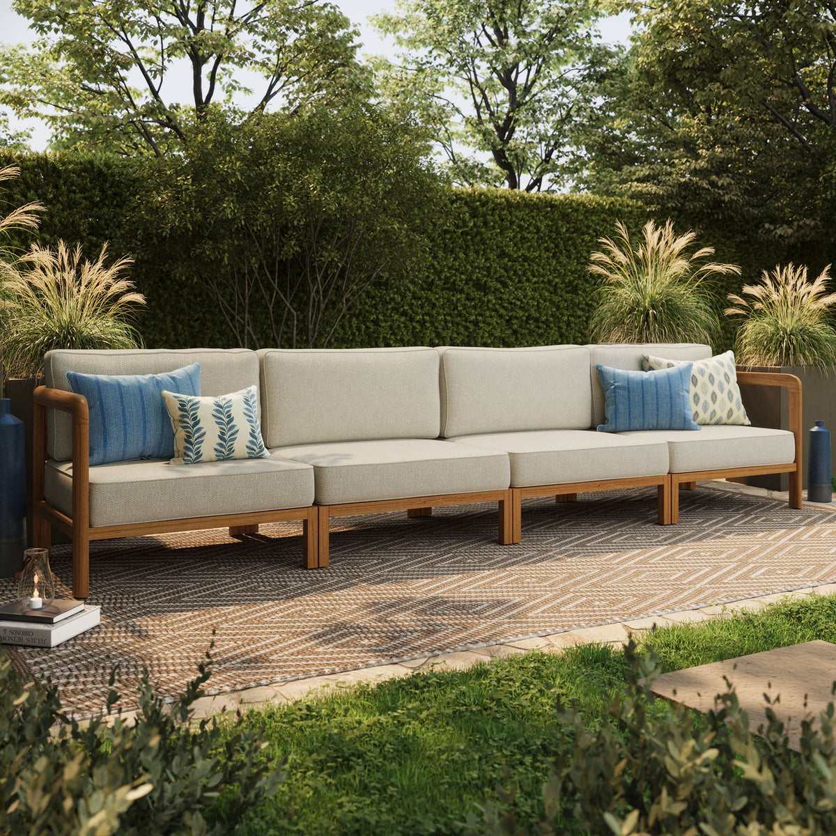 Kona 4-Piece Outdoor Teak Wood Modular Sofa Set