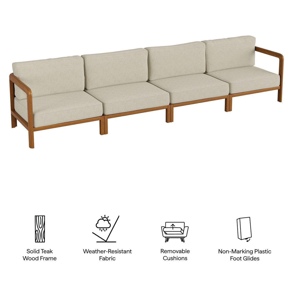 Kona 4-Piece Outdoor Teak Wood Modular Sofa Set