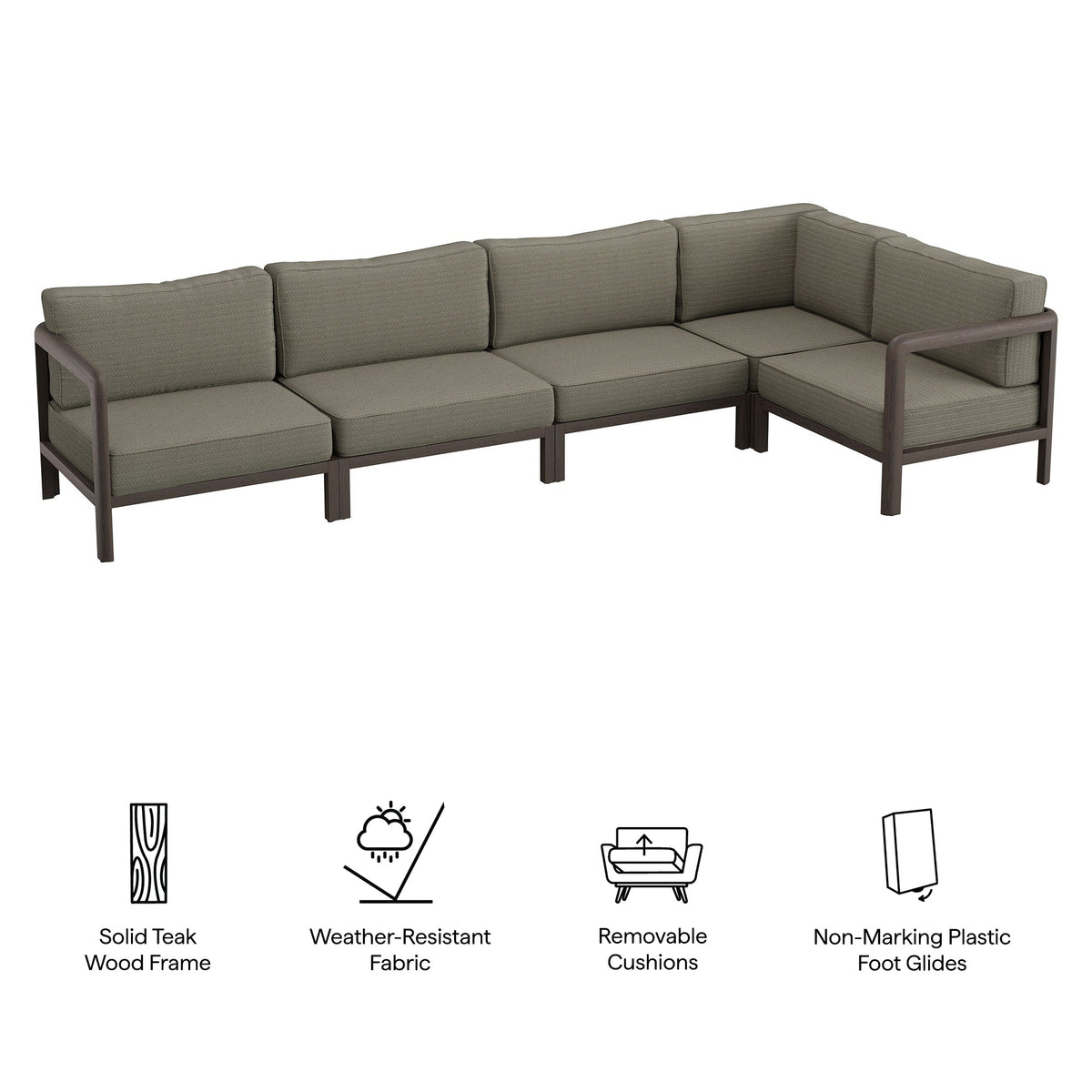 Kona L-Shaped Outdoor Teak Wood Modular Sofa
