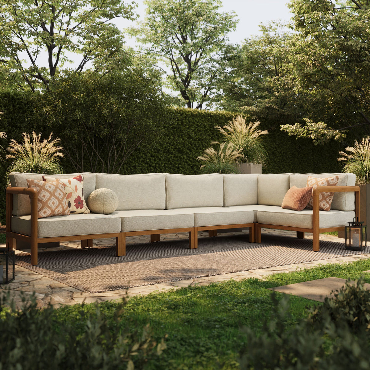 Kona L-Shaped Outdoor Teak Wood Modular Sofa