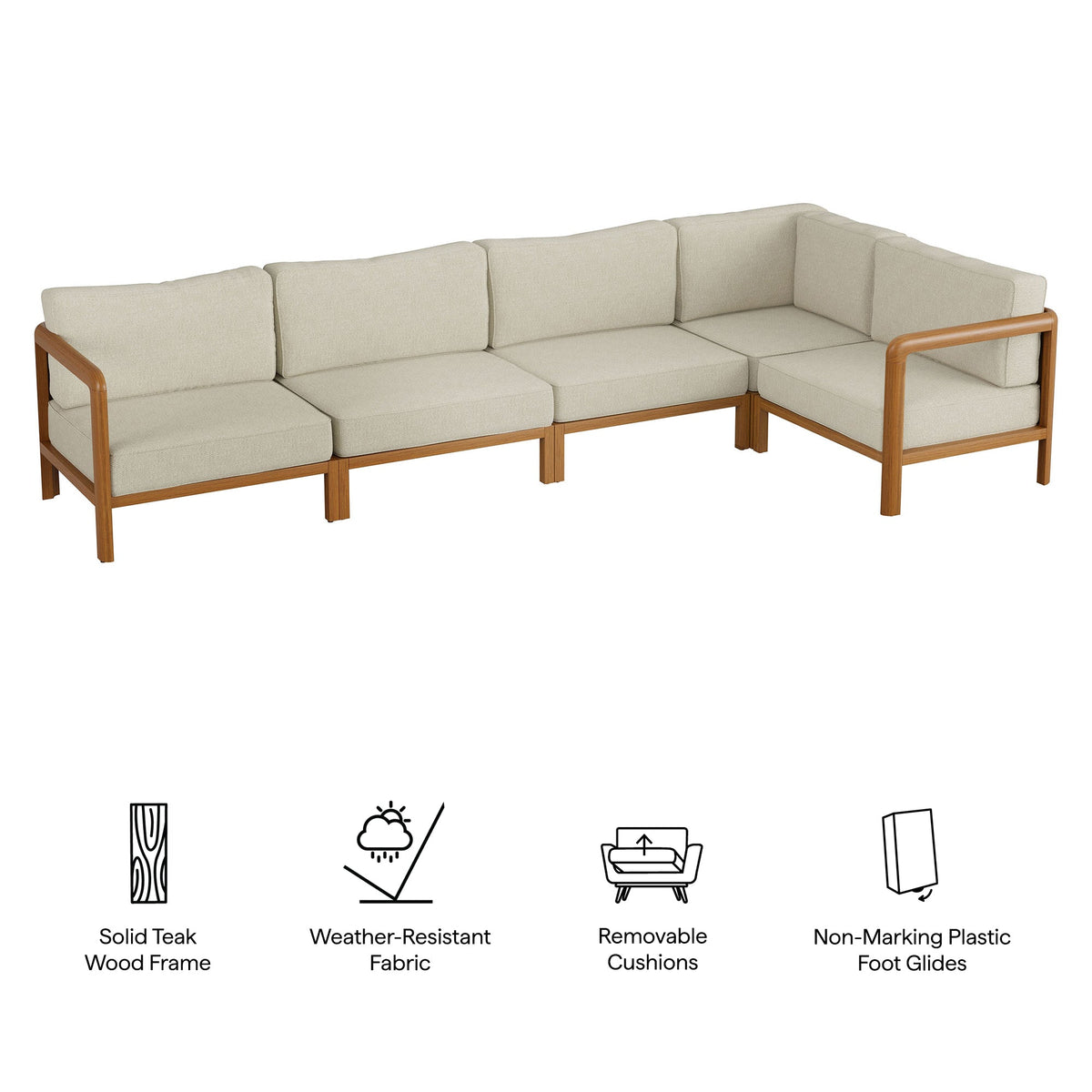 Kona L-Shaped Outdoor Teak Wood Modular Sofa