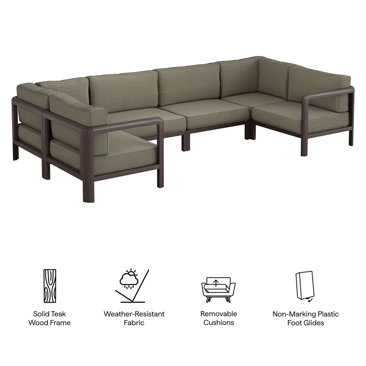 Kona 6-Piece Outdoor Teak Wood Modular Sofa