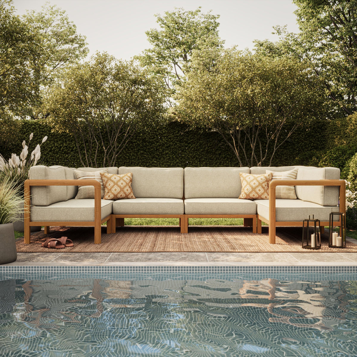 Kona 6-Piece Outdoor Teak Wood Modular Sofa