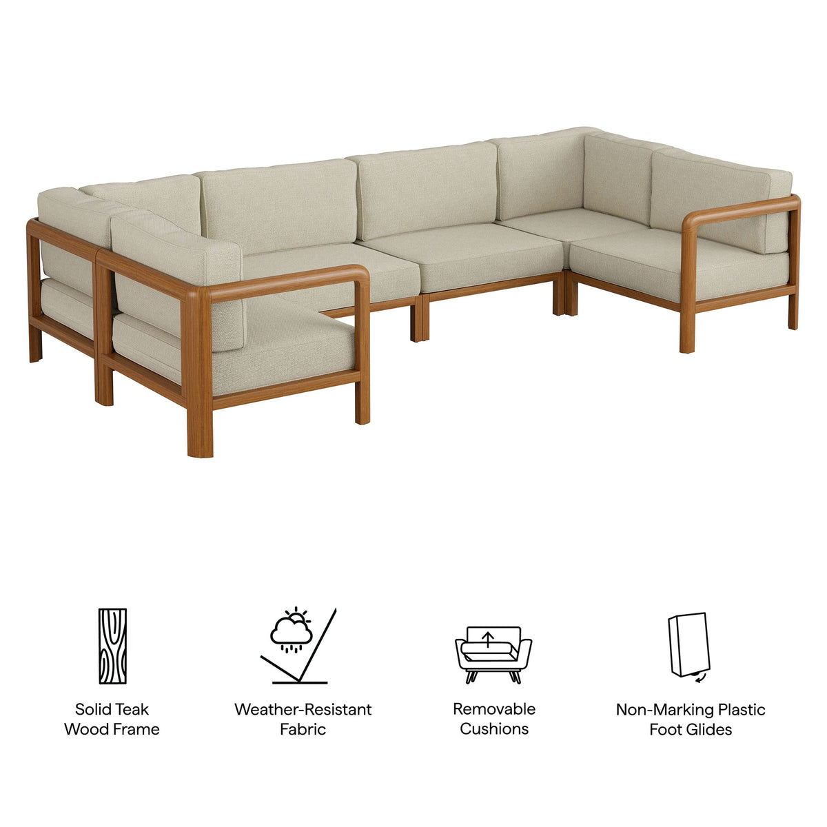 Kona 6-Piece Outdoor Teak Wood Modular Sofa